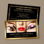 Tarjeta De Visita Moda de oro - Moda de maquillaje - Muestra de foto<br><div class="desc">Muestra tu talento con nuestra tarjeta de visita de artistas de maquillaje Gold Fashion. El elegante fondo negro y el audaz borde dorado enmarcan perfectamente los tres marcadores de foto en la parte delantera, permitiéndole mostrar su mejor trabajo. Impresione a los clientes potenciales y destaque en el sector con esta...</div>