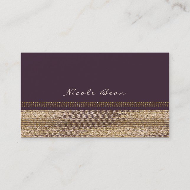 Tarjeta De Visita Moda de oro morado Sparkling Glam Elegant Personal (Anverso)