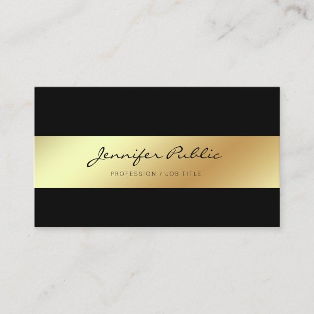 Tarjeta De Visita Moda de oro negro blanco elegante profesional (Anverso)