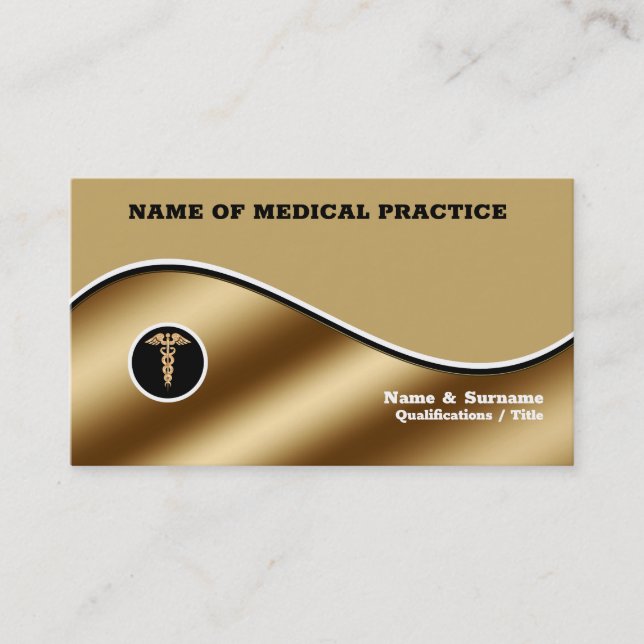 Tarjeta De Visita moda de oro negro del hospital médico caduceus ele (Anverso)