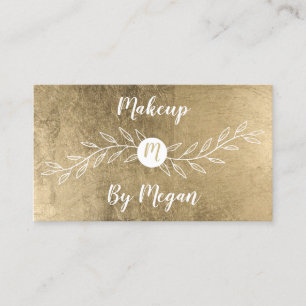 Tarjeta De Visita Moda de Relieve metalizado dorado maquillaje monog