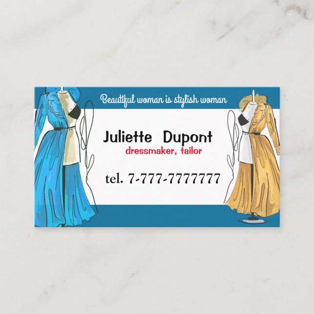 Tarjeta De Visita Moda del diseñador de moda Tailor Dressmaker (Anverso)