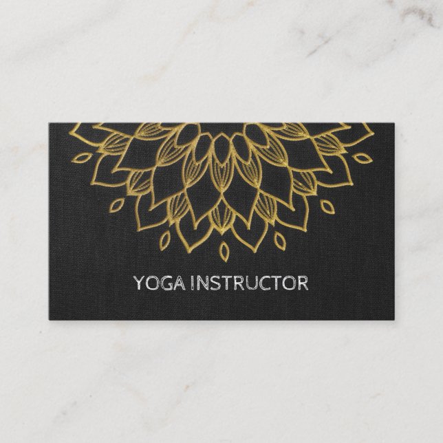 Tarjeta De Visita MODA del instructor de YOGA Borddery Floral de oro (Anverso)
