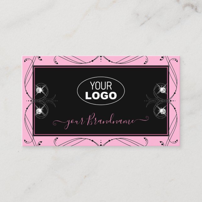 Tarjeta De Visita Moda Diamantes rosados rosados que añaden logotipo (Anverso)