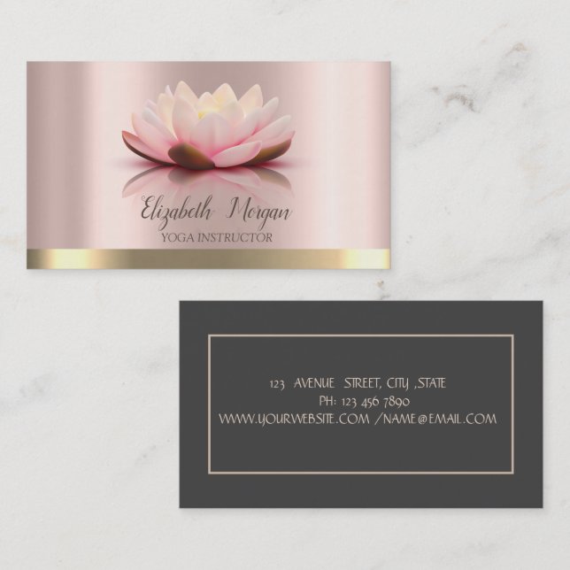 Tarjeta De Visita Moda Elegan Lotus Gold Stripe Yoga Instructor (Anverso / Reverso)