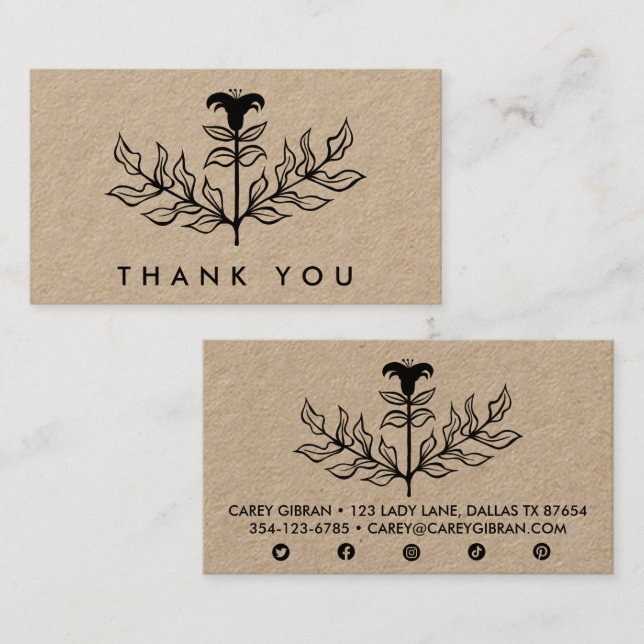 Tarjeta De Visita Moda Elegant Black Lily ORDER GRACIAS Kraft (Anverso / Reverso)