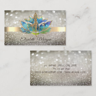 Tarjeta De Visita Moda elegante Bokeh Gold, Chica Blue Lotus Yoga