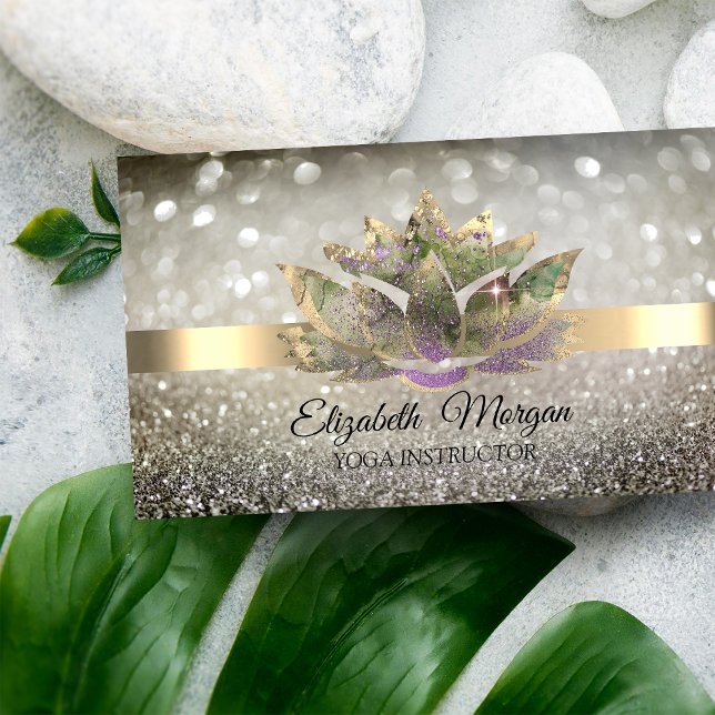 Tarjeta De Visita Moda elegante Bokeh Gold,Lotus Yoga (Subido por el creador)
