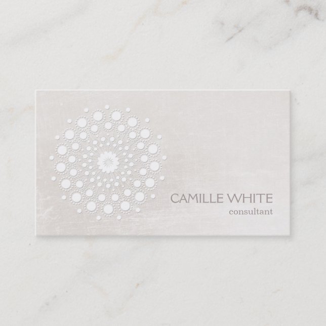 Tarjeta De Visita Moda Elegante Círculo Blanco Mandala Marfil (Anverso)