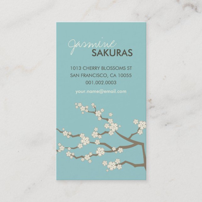 Tarjeta De Visita Moda elegante de las flores de cerezo orientales (Anverso)