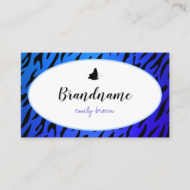 Tarjeta De Visita Moda elegante del patrón de cebra azul Bonito mari (Anverso)