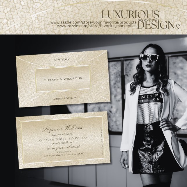 Tarjeta De Visita Moda elegante del patrón de serpiente de crema de  (Subido por el creador)