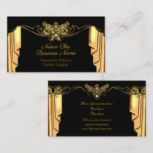 Tarjeta De Visita Moda Elegante Dorado Negro Cortinas Diamantes 