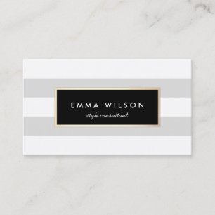 Tarjeta De Visita Moda Elegante FAUX Gold Light Gray Stried