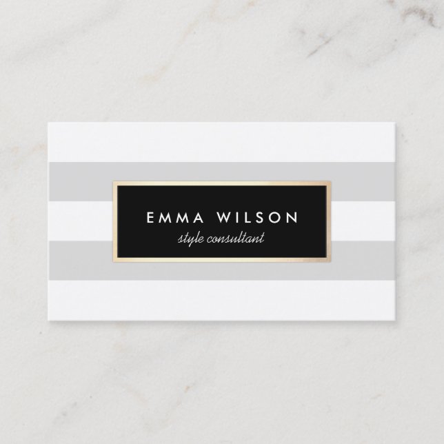 Tarjeta De Visita Moda Elegante FAUX Gold Light Gray Stried (Anverso)