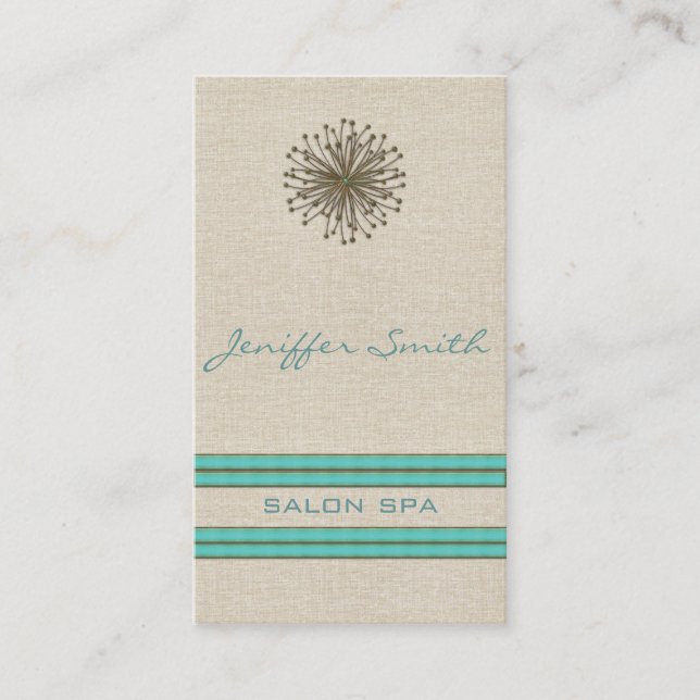 Tarjeta De Visita Moda elegante franjas turquesas de dandelion (Anverso)