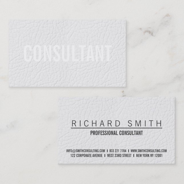 Tarjeta De Visita Moda elegante imitación de cuero blanco simple pro (Anverso / Reverso)