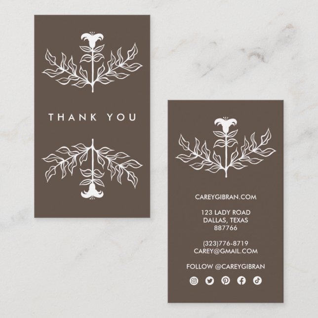 Tarjeta De Visita Moda Elegante Lirio Blanco Gracias Comprar (Anverso / Reverso)