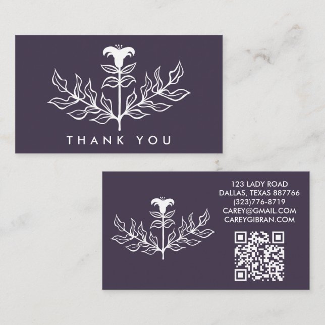 Tarjeta De Visita Moda Elegante Lirio Blanco Orden de código QR Grac (Anverso / Reverso)