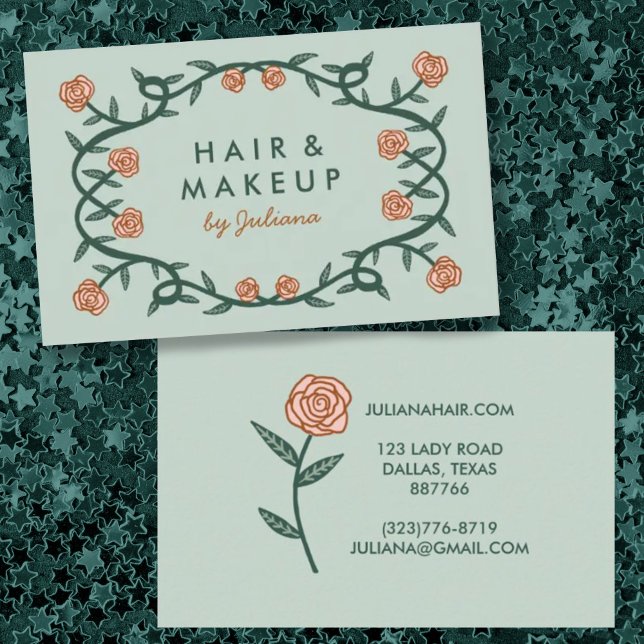 Tarjeta De Visita Moda Elegante Marco Rosa Floral Verde Rosa (Subido por el creador)