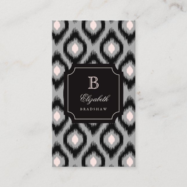Tarjeta De Visita Moda elegante Monograma de Ikat de diamante rosa n (Anverso)