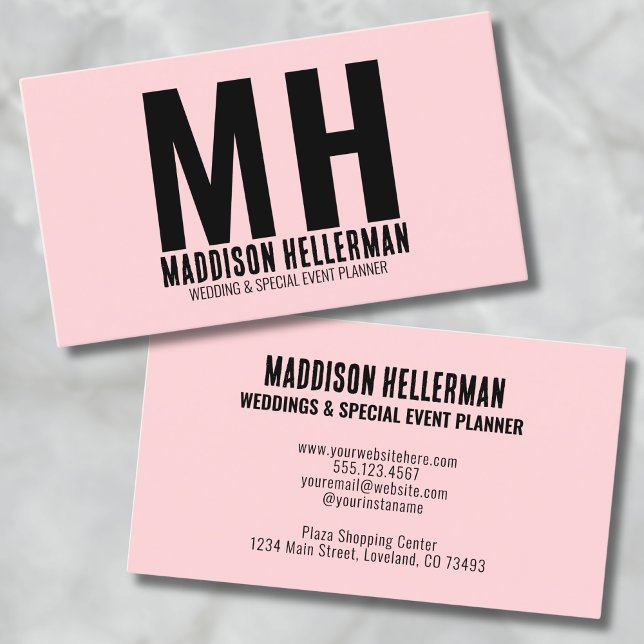 Tarjeta De Visita Moda elegante Monograma rosa moderno (Simple Minimal Girly Pink Modern Monogram Business Card)