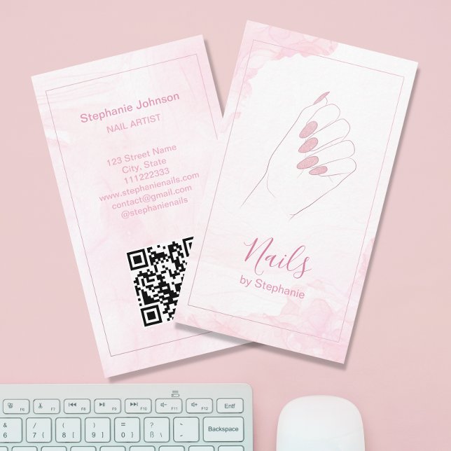 Tarjeta De Visita Moda Elegante Rosa Oro Purpurina Manicura de Arte  (Subido por el creador)
