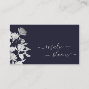 Tarjeta De Visita Moda Elegante Sencillo Patrón Floral Oscuro Marina