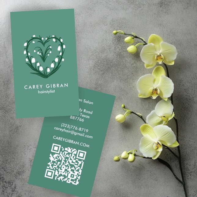 Tarjeta De Visita Moda Elegante Snowdrop PERSONALIZADO de dibujo de  (Chic Elegant Snowdrop Lily Line Drawing CUSTOM QR Business Card
)