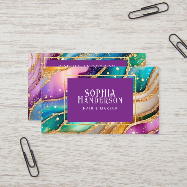 Tarjeta De Visita Moda espumosa Purpurina Golden Rainbow aglamour (Anverso/Reverso In Situ)