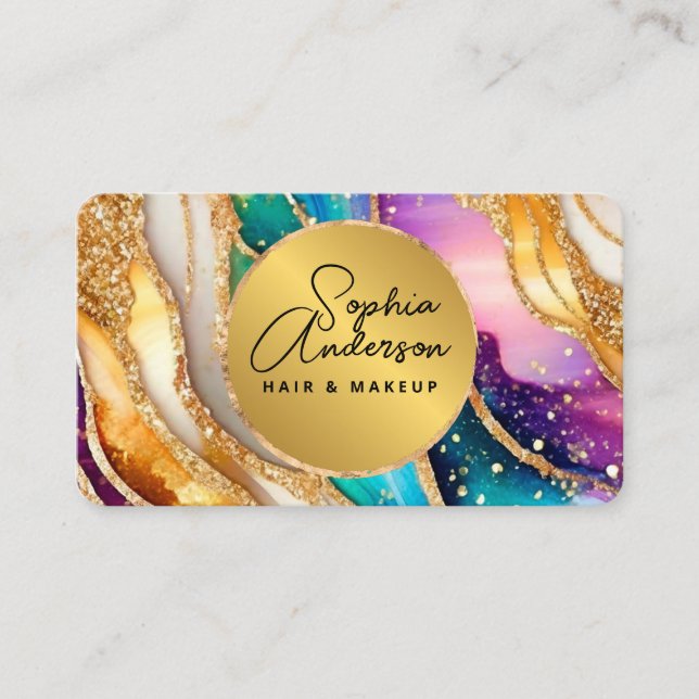 Tarjeta De Visita Moda espumosa Purpurina Golden Rainbow aglamour (Anverso)