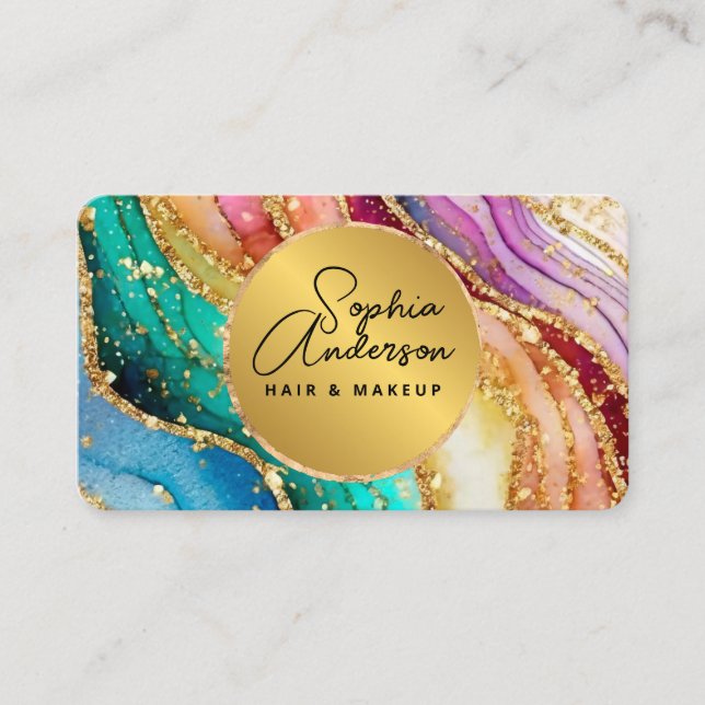 Tarjeta De Visita Moda espumosa Purpurina Golden Rainbow aglamour (Anverso)