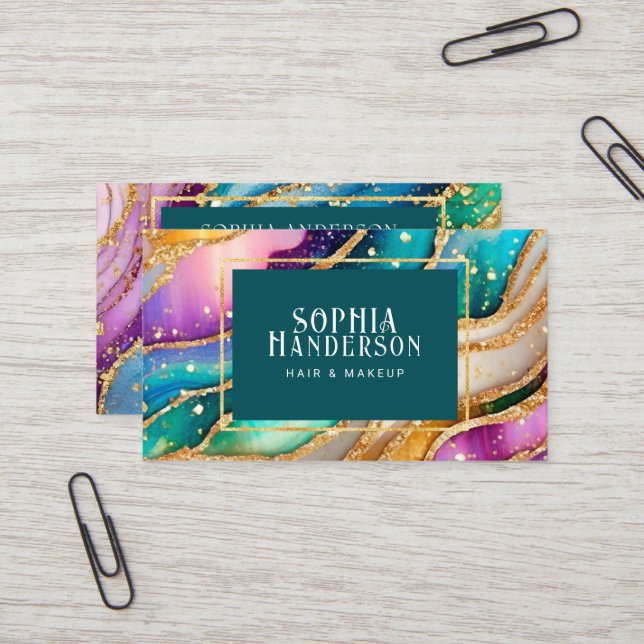 Tarjeta De Visita Moda espumosa Purpurina Golden Rainbow aglamour (Anverso/Reverso In Situ)