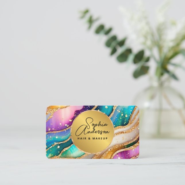 Tarjeta De Visita Moda espumosa Purpurina Golden Rainbow aglamour (Anverso de pie)