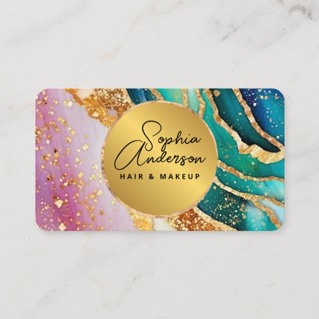 Tarjeta De Visita Moda espumosa Purpurina Golden Rainbow aglamour (Anverso)
