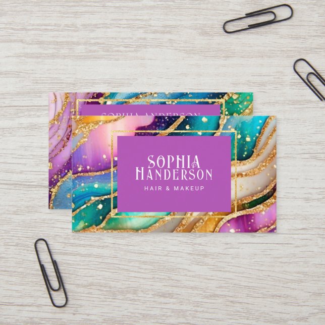 Tarjeta De Visita Moda espumosa Purpurina Golden Rainbow aglamour (Anverso/Reverso In Situ)