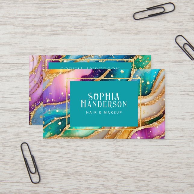 Tarjeta De Visita Moda espumosa Purpurina Golden Rainbow aglamour (Anverso/Reverso In Situ)