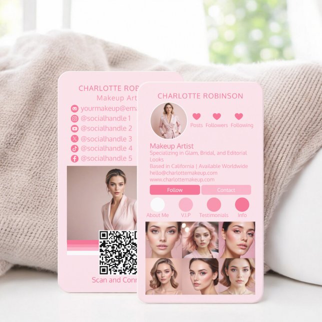 Tarjeta De Visita Moda Estética de maquillaje Rosa Influencia en los (Chic Pink Makeup beauty Social Media Influencer Business Card instagram)