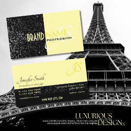 Tarjeta De Visita Moda Estrellas de Purpurina amarillo claro negro y