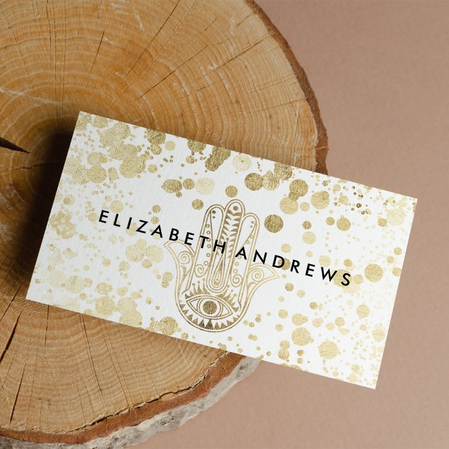 Tarjeta De Visita Moda faux gold confetti hamsa mano de Fatima (Chic faux gold confetti hamsa hand of Fatima )