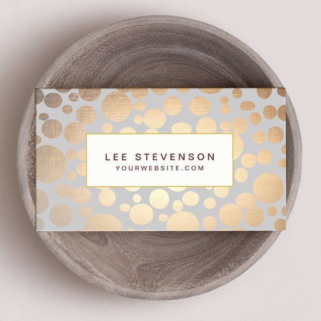 Tarjeta De Visita Moda Faux Gold Leaf Círculos Gris claro (Subido por el creador)
