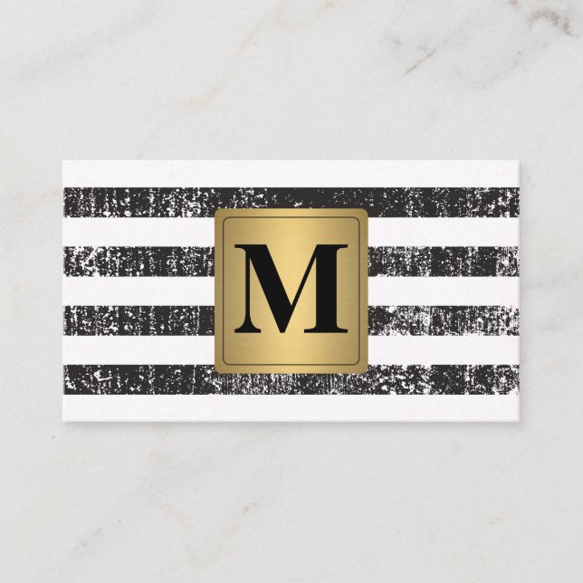 Tarjeta De Visita Moda Faux Metallic Gold Monograma Grunge Stripes (Anverso)