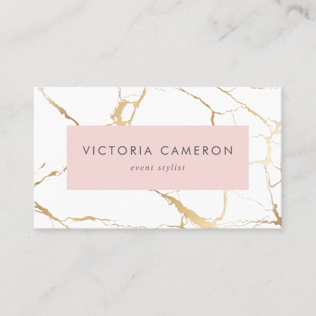 Tarjeta De Visita Moda Faux Relieve metalizado dorado Marble Pink Fe (Anverso)