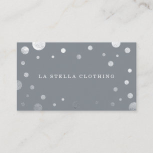 Tarjeta De Visita Moda Femenina Gris Plata Confetti Polka Punto