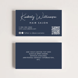 Tarjeta De Visita Moda Firma Script Código QR Azul