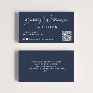 Tarjeta De Visita Moda Firma Script Código QR Azul