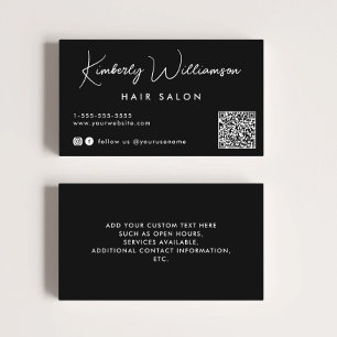 Tarjeta De Visita Moda Firma Script Código QR Negro