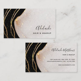 Tarjeta De Visita Moda Firma Script Negro Y Gold Agate Moderno 