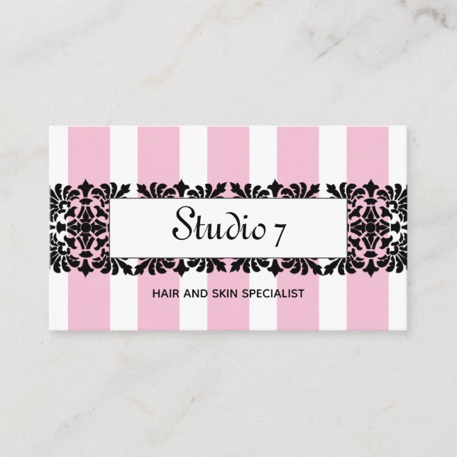 Tarjeta De Visita Moda Fleur de Lis & Stripes en rosa suave (Anverso)