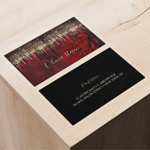 Tarjeta De Visita Moda flor roja goteo de oro purpurina monograma